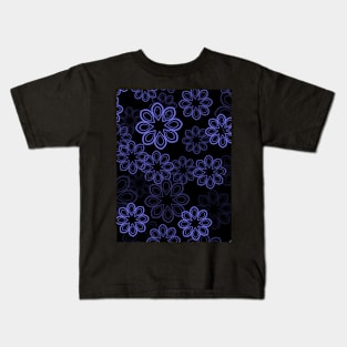 Neon Floral Blue on Black Kids T-Shirt